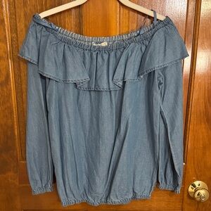 NWT Michael Kors Denim Blue Ruffle off the shoulder Blouse